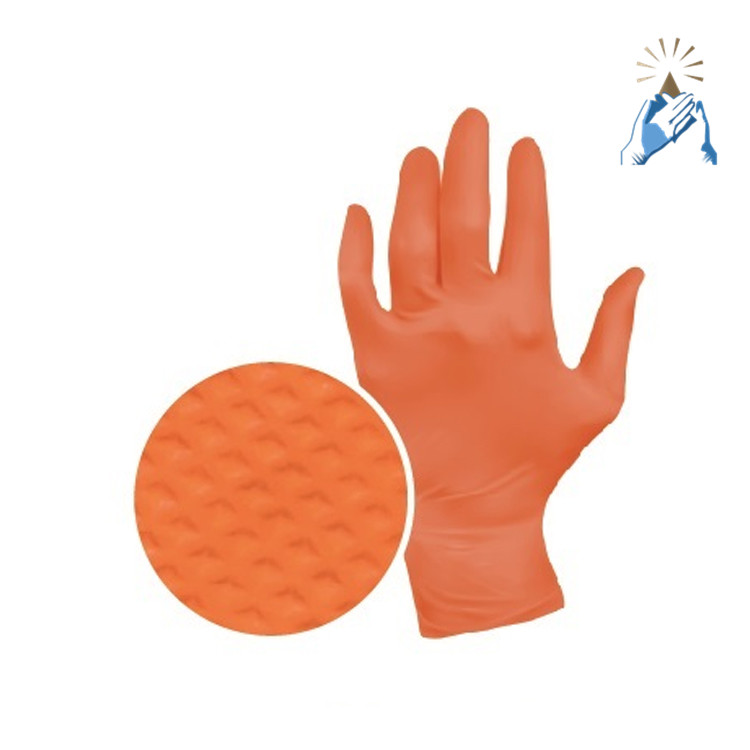 钻石纹橘色丁腈手套